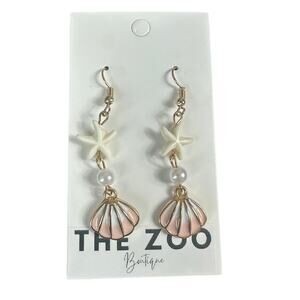 Cream and Pink Ocean‎ Themed Earrings